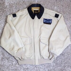 Vintage Avirex Type A-2 Mens Bomber Jacket L Beige Leather Collar Made USA